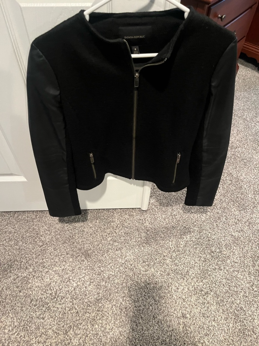 Banana Republic Black Mixed-Material Zip Front Jacket